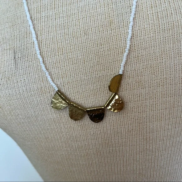 Hammered Gold and Bead Necklace - Picture 6 of 15